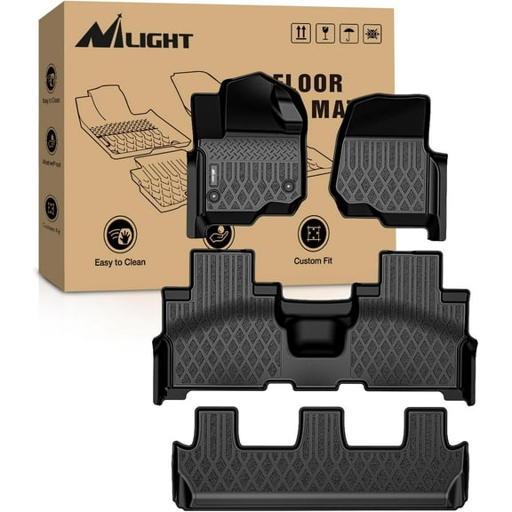 Nilight TPE Floor Mats for Ford Expedition & Max Bench Seat 2018 2019 2020 2021 2022 2023 2024 2025 All Weather Custom Fit Heavy Duty Floor Liners