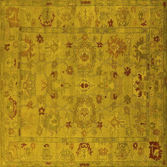 Ahgly Company Indoor Square Oriental Yellow Industrial Area Rugs, 6' Square