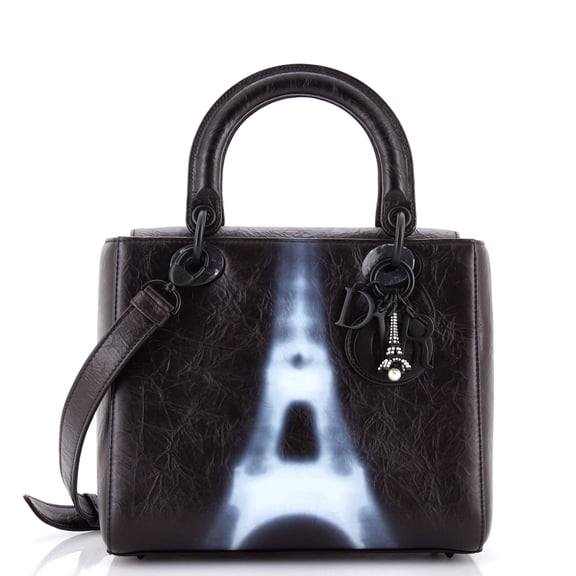 Pre-Owned Lady Dior Bag Limited Edition Eiffel Tower Printed Leather Medium By Rebag