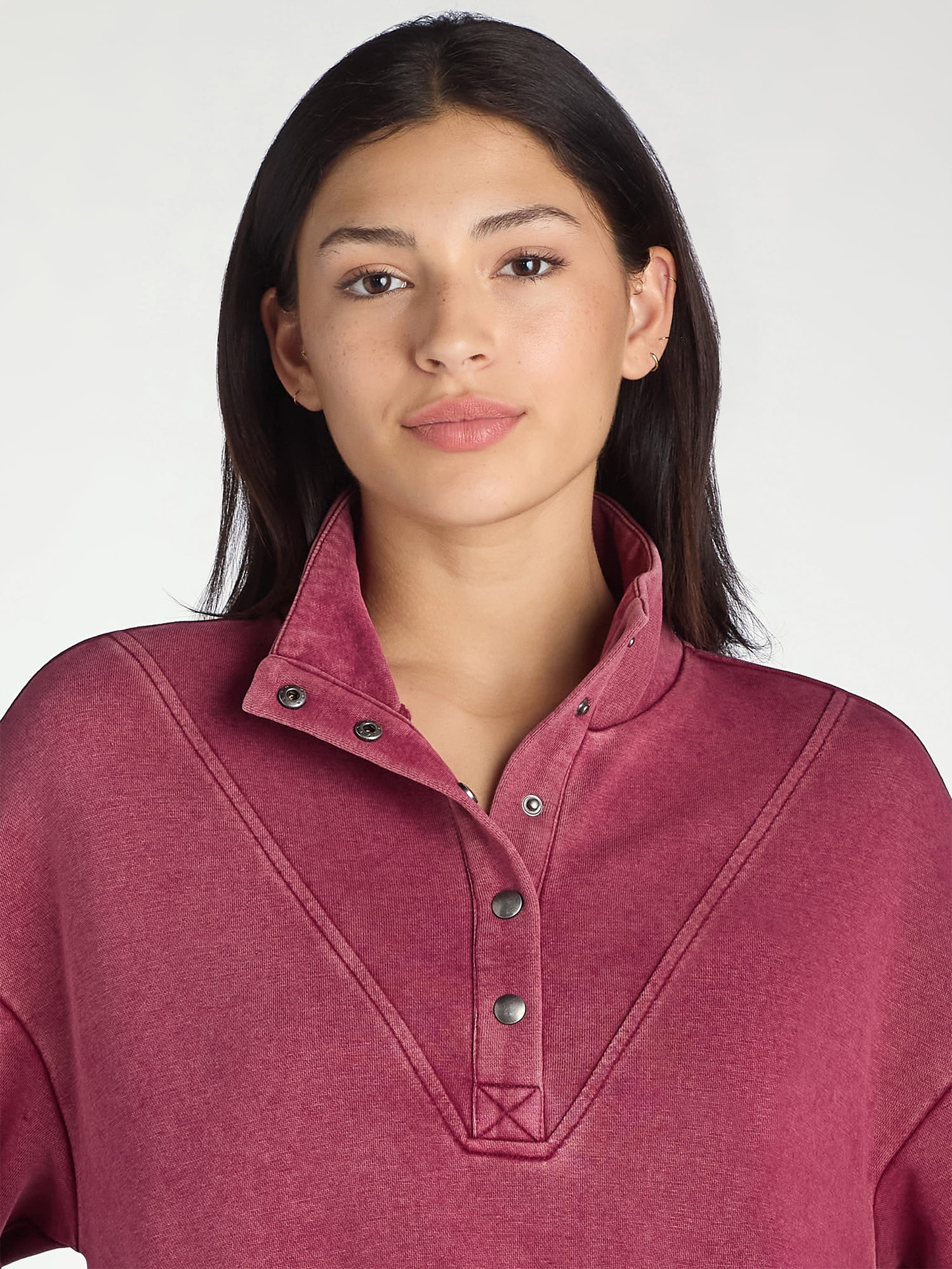 Time and Tru Women's Mock Neck Henley Pullover Sweatshirt, Sizes XS-XXXL