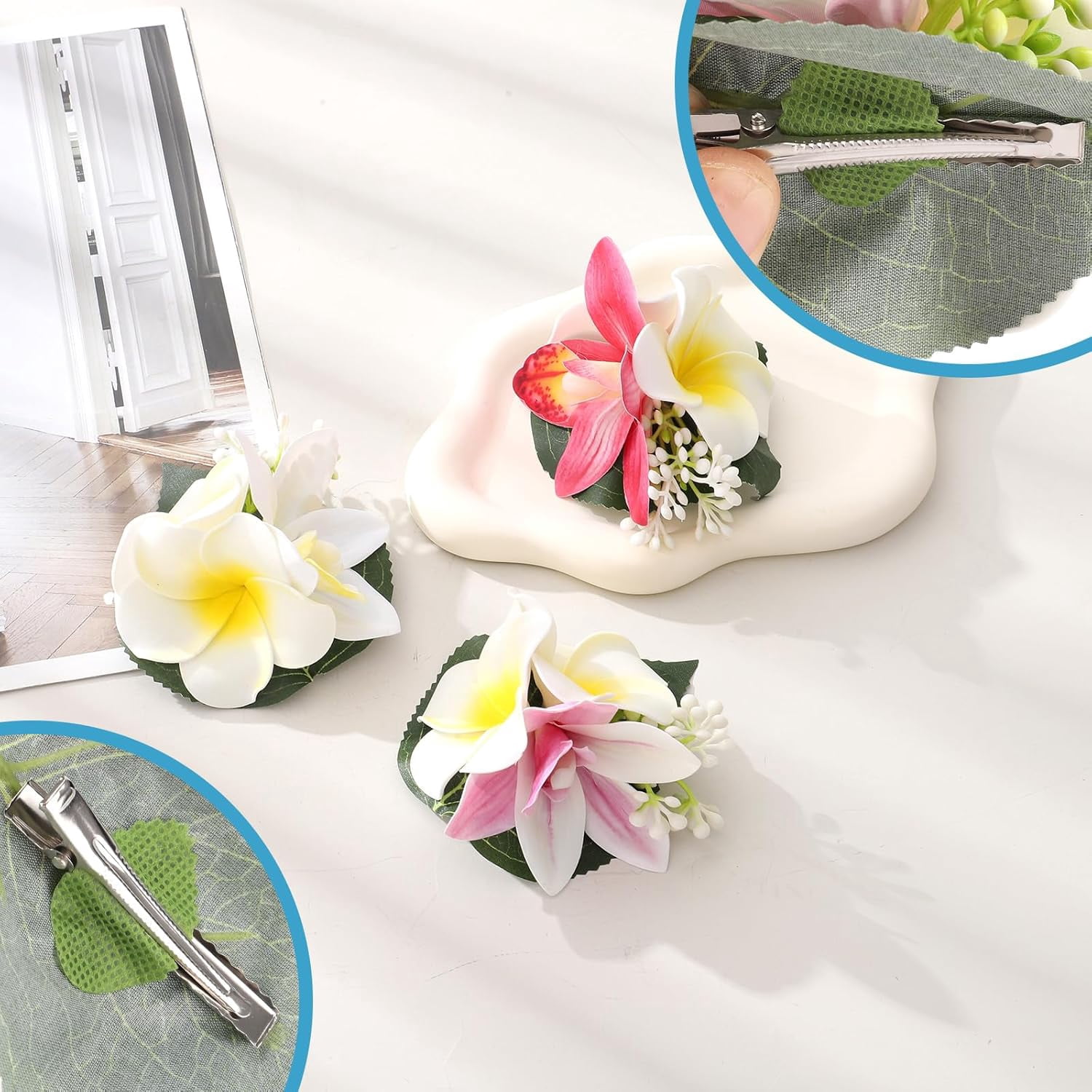 3 Pieces Hawaiian Flower Hair Clips - Artificial Tropical Flower Hair Pins Large Hair Flowers For Women Hawaiian Hair Accessories Wedding Hair Piece