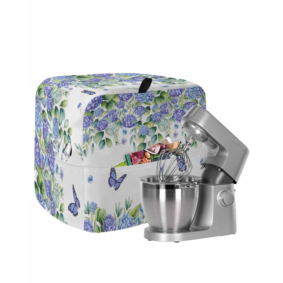 Purple Hydrangea Stand Mixer Dust Cover with Storage Pocket & Handles,Spring Eucalyptus Butterfly Pastoral Fits All Tilt Head & Bowl Lift Kitchen Appliance Cover Organizer Accessories,4.5-5 Quart