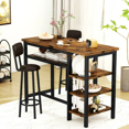 thumbnail image 4 of Stmoze Dining Table Set with Storage, 3 Pieces High Bar Table Set with 2 Leather Bar Stools, Wooden Bar Height Kitchen Table with Chairs Set, Rectangle Pub Table Set for Small Space, Rustic Brown, 4 of 7