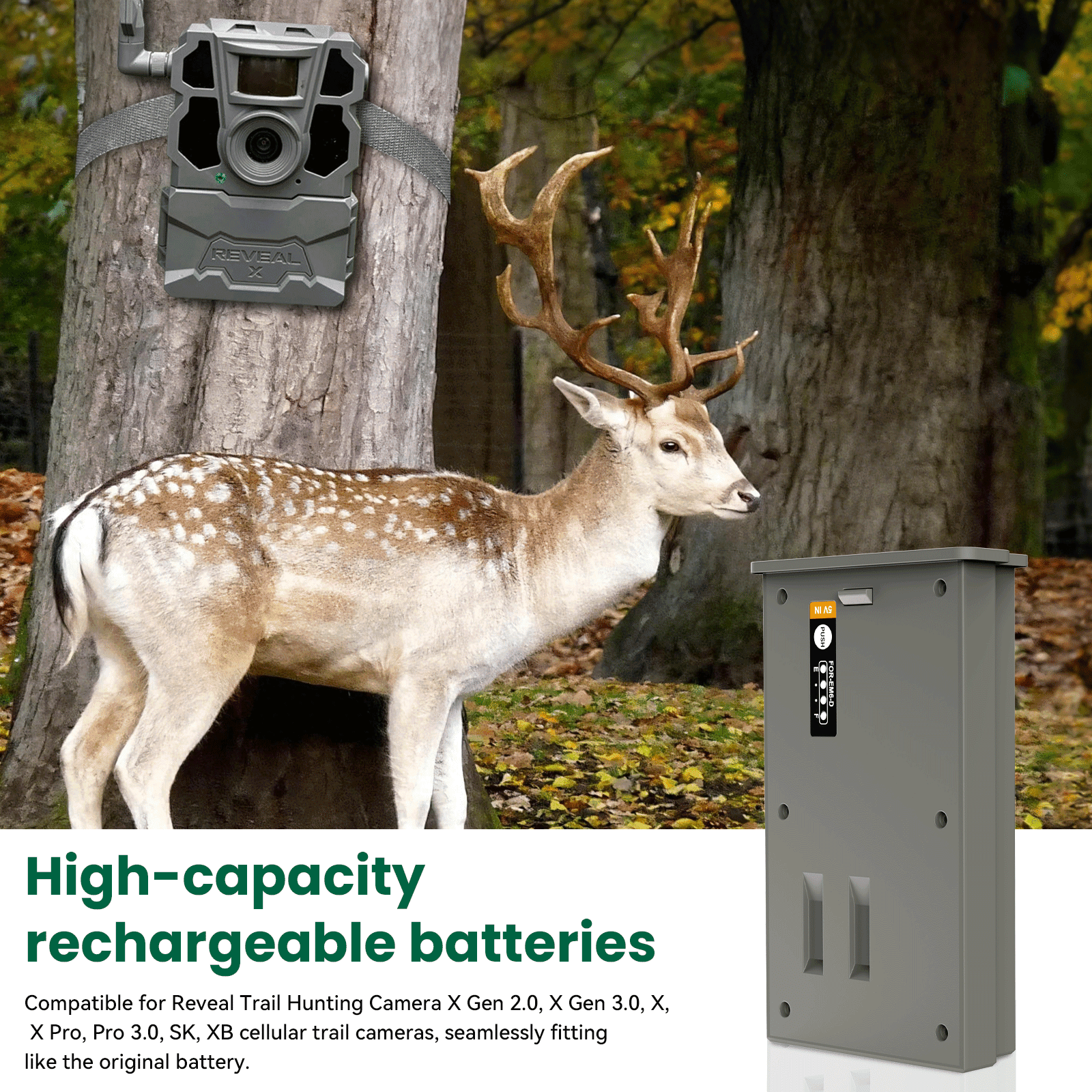 2Pack 7000mAh Lithium Battery Compatible with Trail Camera Lipo Lithium Battery Pack, for Trail Camera Reveal Camera Ultra, X, X Pro, Pro 3.0, X Gen 2.0 3.0, XB, SK - LED Meter and Solar Charging