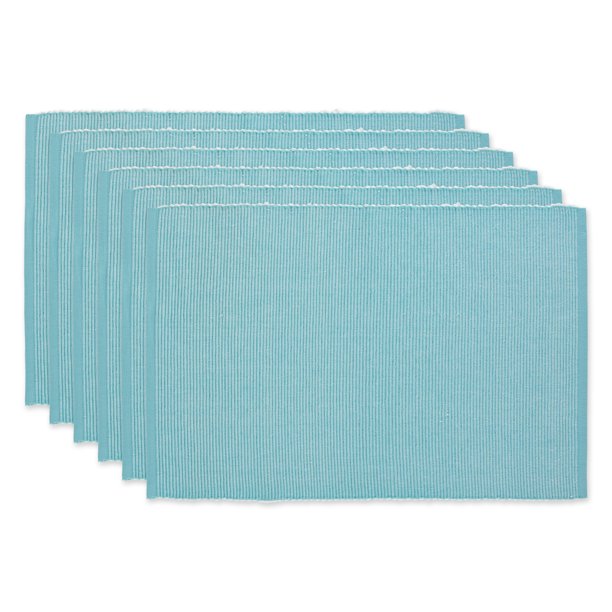 Set of 6 Aqua Blue Decorative Ribbed Placemats, 19"