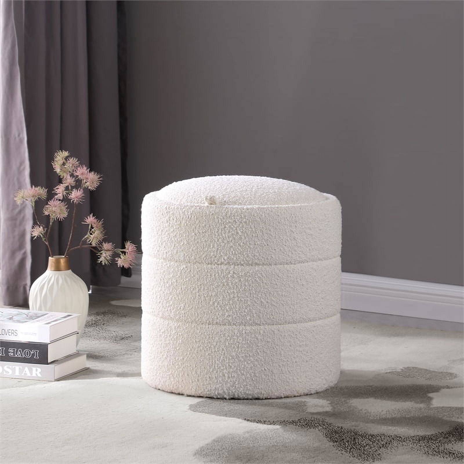 HomePop Round Storage Ottoman, Cream Boucle