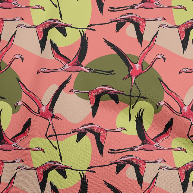 oneOone Polyester Spandex Medium Pink Fabric Flamingo Fabric For Sewing Printed Craft Fabric By The Yard 56 Inch Wide