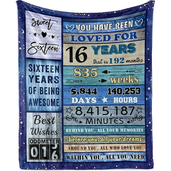 Cadeaux d'Anniversaire 16 Ans pour Filles Garçons, Couverture Douce 16 Cadeaux pour Filles 60"X50 Pouces, Idées Cadeaux d'Anniversaire 16 Ans Fille, Décorations d'Anniversaire 16 Ans Couvertures pour Filles Garçons