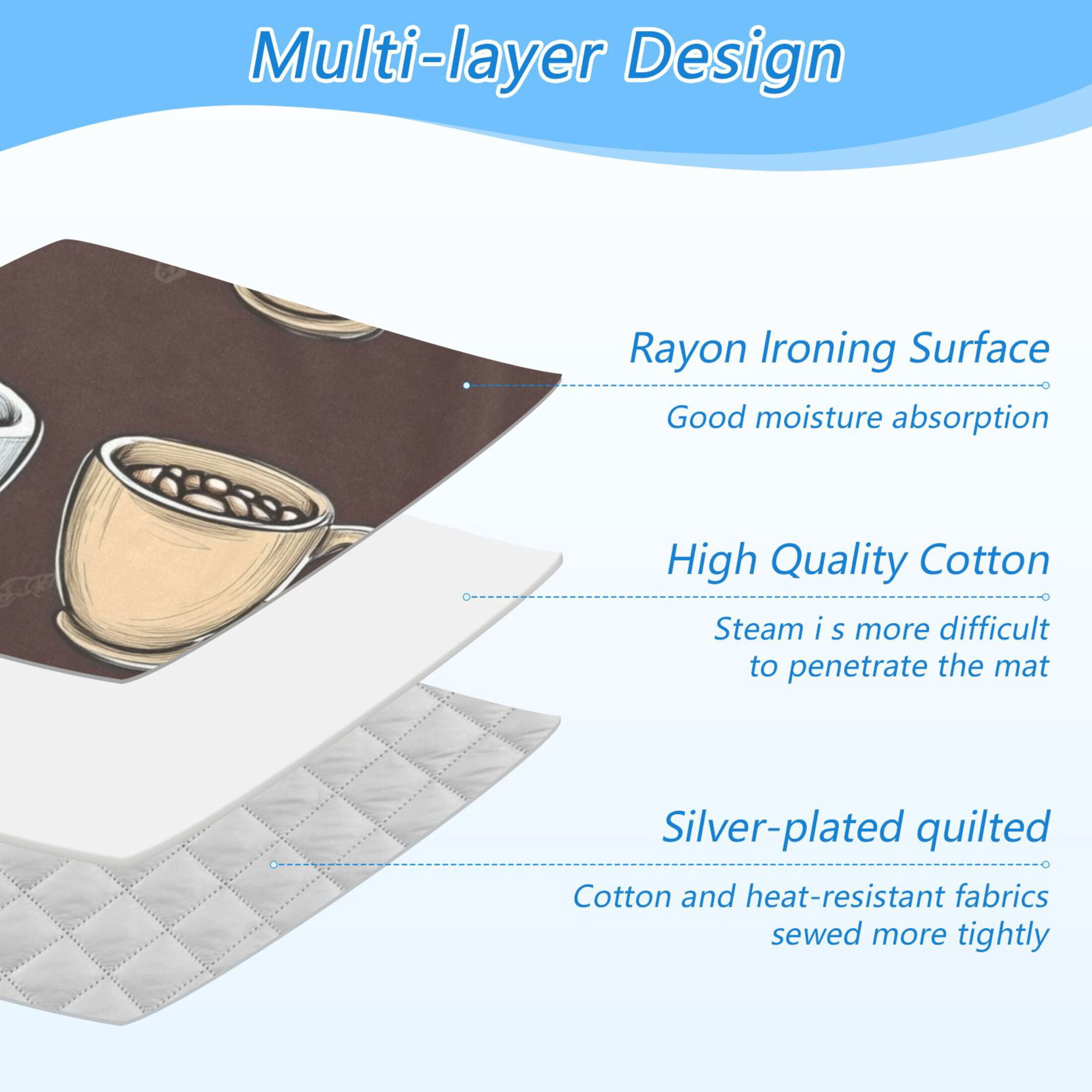 Cartoon Coffee Ironing Mat Blanket for Table Top Travel Portable Ironing Board Pad 47.2x27.6 Inch