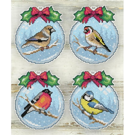 UPC: 5902067327821 | Counted cross stitch kit with plastic canvas Birds set of 4 designs 7685