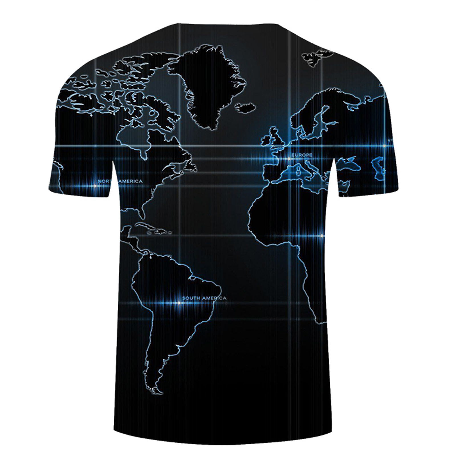 VSSSJ Fashion Shirt for Men Oversized Fit 3D World Map Print Short Sleeve  Crewneck T-Shirt Comfortable Summer Stylish Lounging Blouse Top Black XXL
