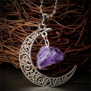 Natural Quartz Crystal Pendant Chakra Healing Gemstone Moon Necklace Jewelry Silver