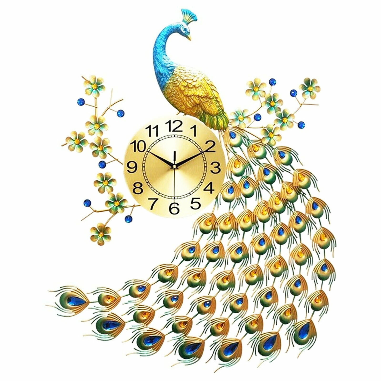 DENEST 8.26" 3D Peacock Shape Wall Clock Large Living Room Wall Watch Decoration Art