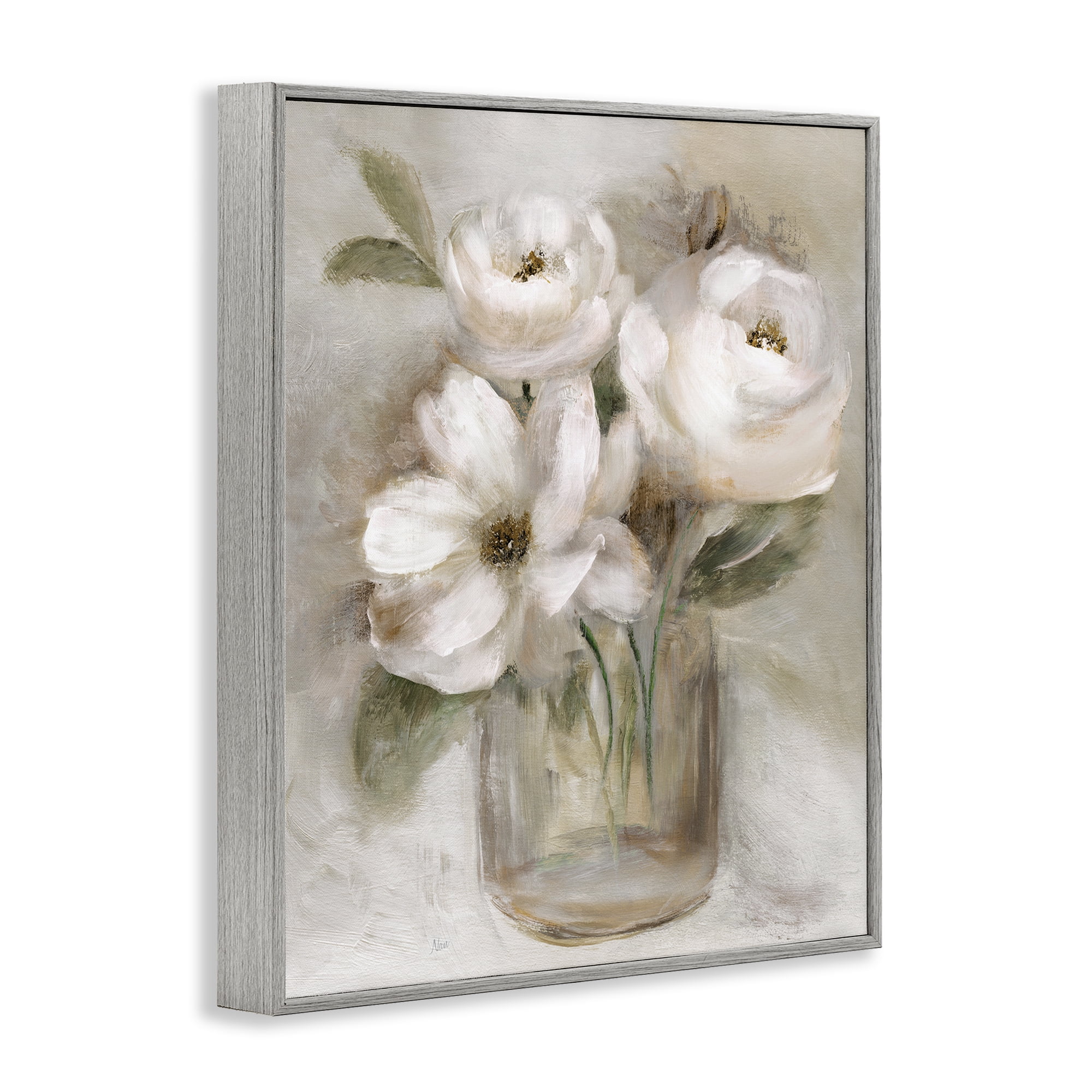 Stupell Industries Soft Brushstroke Roses Gray Framed Giclee Art, design by Nan