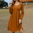 thumbnail image 5 of WTOBBY Women's Fashion Round Neck Casual Slim Solid Waist Long Sleeve Dresses - Elegant and Fitted Dress with Waist Accent, Perfect for Slimming Silhouettes or Office Wear,Earthy Yellow L, 5 of 5