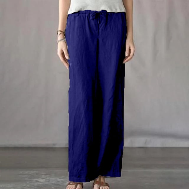 LSLJS Pantalon Grand Décontracté pour Femmes, Printemps, Couleur Unie, Taille Élastique, Coton et Lin, Polyvalent, Jambe Droite, Pantalon de Travail pour Femmes