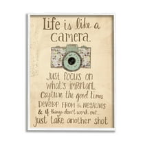 Stupell Industries Life is Like a Camera Inspirational Graphic Art White Framed Art Print Wall Art, 16x20, by Katie Doucette