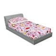 thumbnail image 2 of Ambesonne Fashion Emoji Fitted Sheet & Pillow Sham Set, Lady Hearts Flowers, Twin, Blush Hot Pink White, 2 of 2