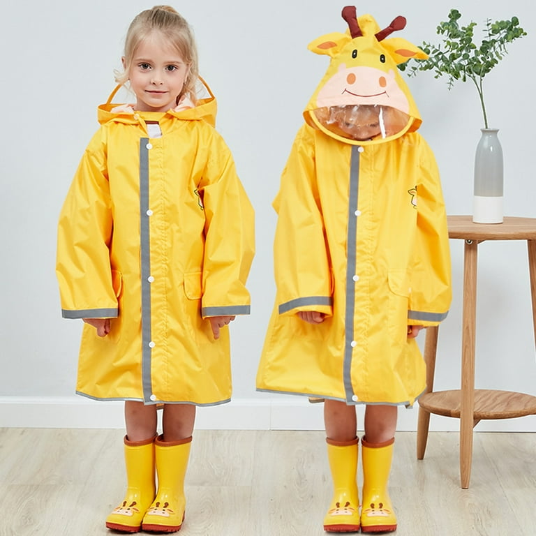 HEVIRGO Boy Girl Kids 3D Cartoon Animal Hooded Raincoat Reflective Strip Poncho Rainwear