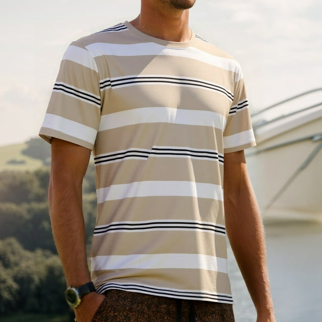 Men T Shirts Stylish Striped Print Short Sleeve Design for Men