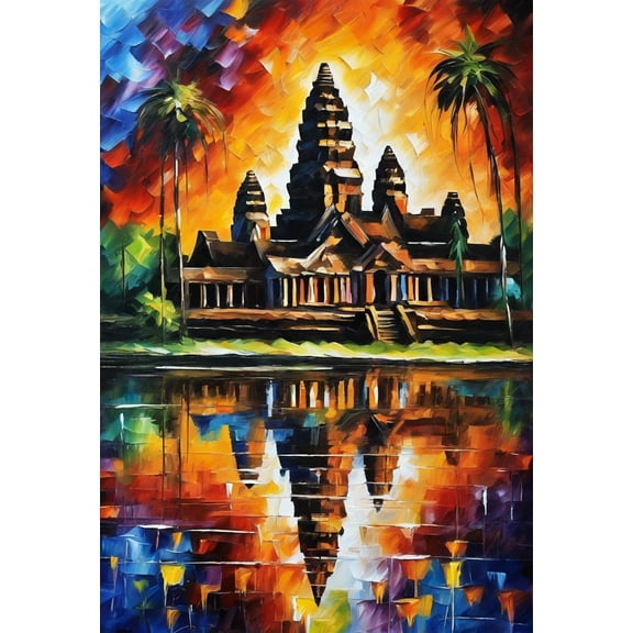 Angkor Wat Cambodia Abstract Acrylic Painting I - 12" x 18" Art Print Wall Decor