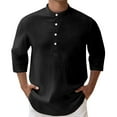 thumbnail image 2 of Xcmzpl Mens Linen Henley Shirts 3/4 Sleeve Casual Lightweight T-Shirt Solid Casual Dressy Business Work Travel Blouses, 2 of 5
