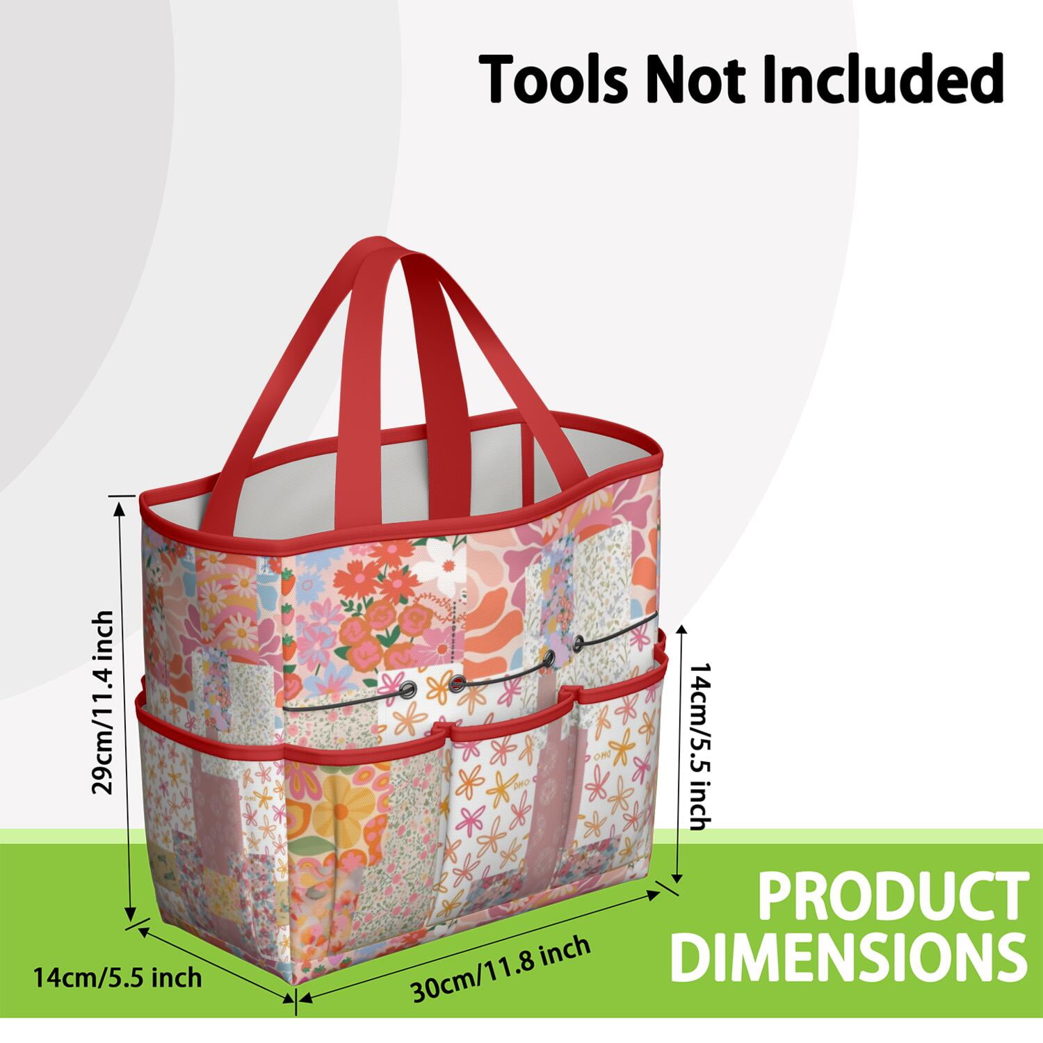 Garden Tool Bag,Pioneer Flower Floral Print Pattern Garden Tool Organizer,Garden Gifts,Waterproof Multi-Pocket Garden Tool Storage 11.8x5.5x11.4 Inch(Tools NOT Included)