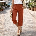 thumbnail image 6 of Cotton Linen Capris for Women Casual Summer Straight Wide Leg Loose Drawstring Elastic Waist Petite Pull On Pants for Women Vermilion L, 6 of 6