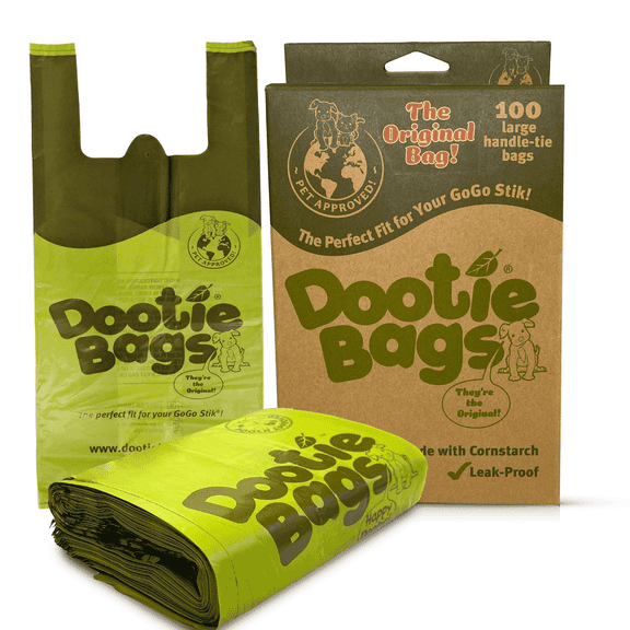 Dootie Bags® Medium-Large Dog Waste Bags, E-Z Tie Handle, Strong, Leakproof, Fits GoGo Stik Pooper Scoopers, Poop Bag Unscented