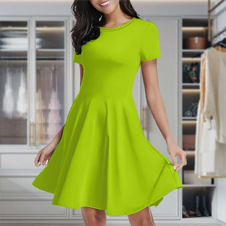 Bright Green Lime Neon Color Women's Classic Swing Skater Dress