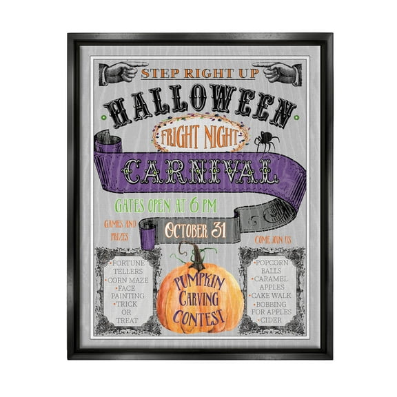 Stupell Industries Halloween Fright Night Carnival Sign Graphic Art Jet Black Floating Framed Canvas Print Wall Art, Design by Livi Finn