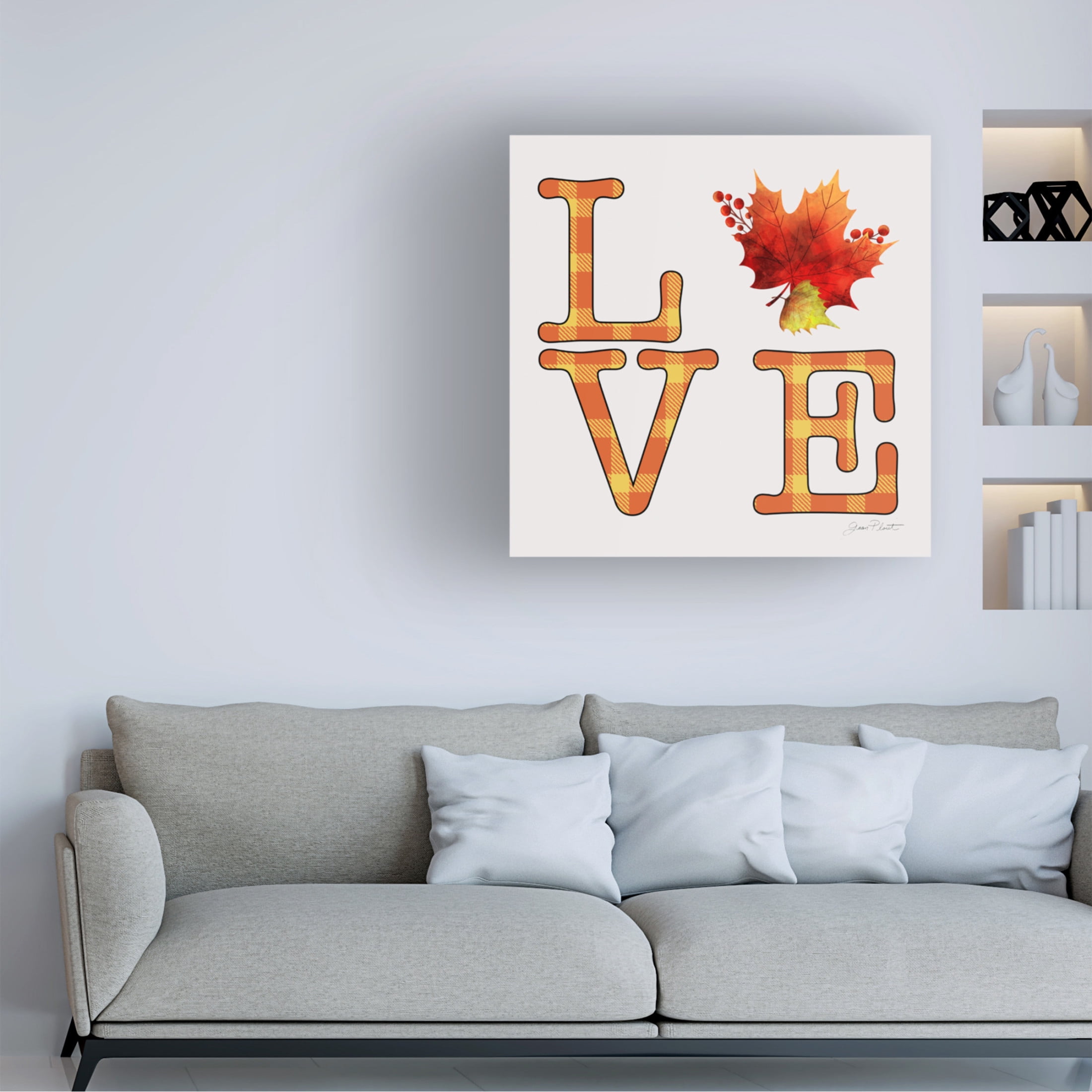 Canvas Wall Art - Jean Plout 'Fall Plaid Celebration D' Wall Art for Living Room, Bedroom, or Office Décor by Trademark Fine Art - 18 x 18 Inches