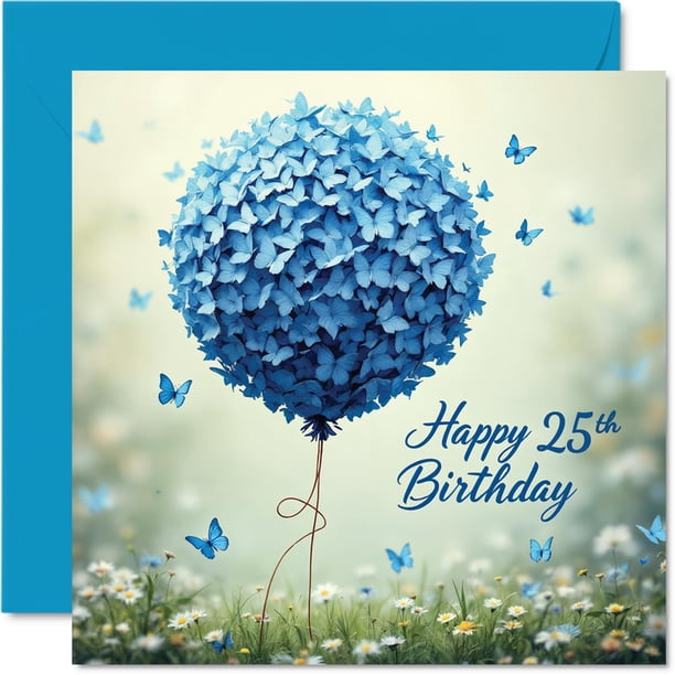 Tarjeta de cumpleaños Stuff4 con diseño de 25 cumpleaños para hombre, diseño de mariposa azul