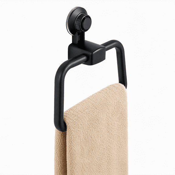 Suction Cup Towel Ring for Bathroom Wall No Drilling Hand Towel Holder Vacuum Suction Dish Cloth Rack Matte Black