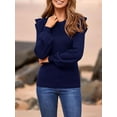 thumbnail image 4 of PRETTYGARDEN Women's Ruffle Long Sleeve Sweaters Crew Neck Lightweight Sweater Fall Trendy Ribbed Knit Pullover Tops, 4 of 9