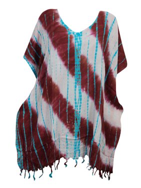 Mogul Women's Tassel Fringe Dress Tie Dye Kimono Sleeves Beach Cover Up XL