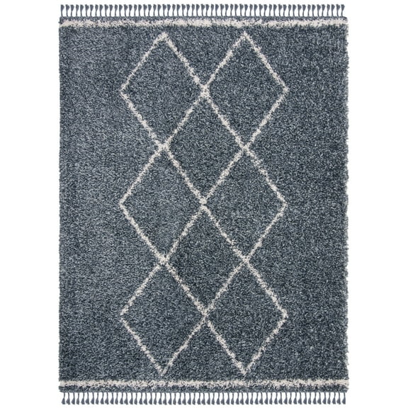 SAFAVIEH Pro Lux Akilah Geometric Shag Area Rug, Blue/Creme, 8' x 10'