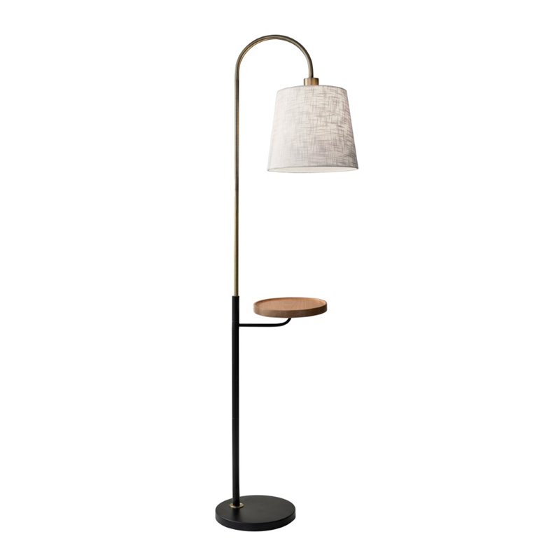Adesso Home Jeffrey Metal Shelf Floor Lamp in Black and Antique Brass