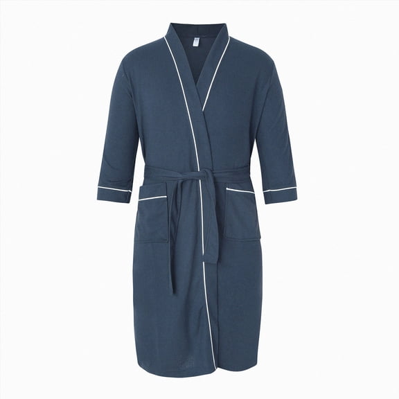 NOLDARES Mens Robe Cotton Terry Cloth Bathrobe Soft Towel Bath Robe(Navy,L)