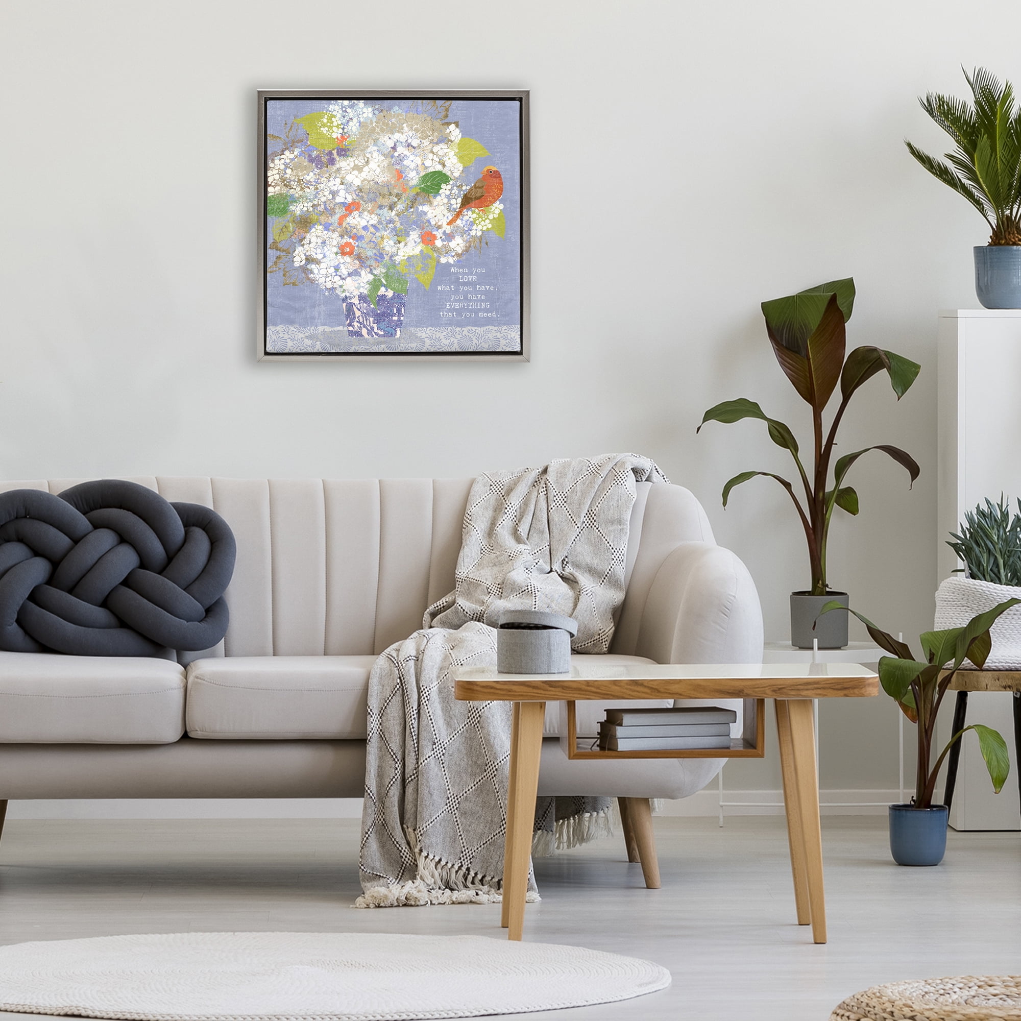 Stupell Industries Floral Inspiration On Love Gray Framed Floater Canvas Wall Art, design by Suzanne Nicoll