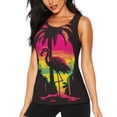 thumbnail image 1 of Balery Flamingo And Palm Trees At Sunset Camiseta sin mangas estampada ligera para mujer, tops de entrenamiento sin mangas, camisetas de yoga transpirables de secado rápido.-Large, 1 of 7