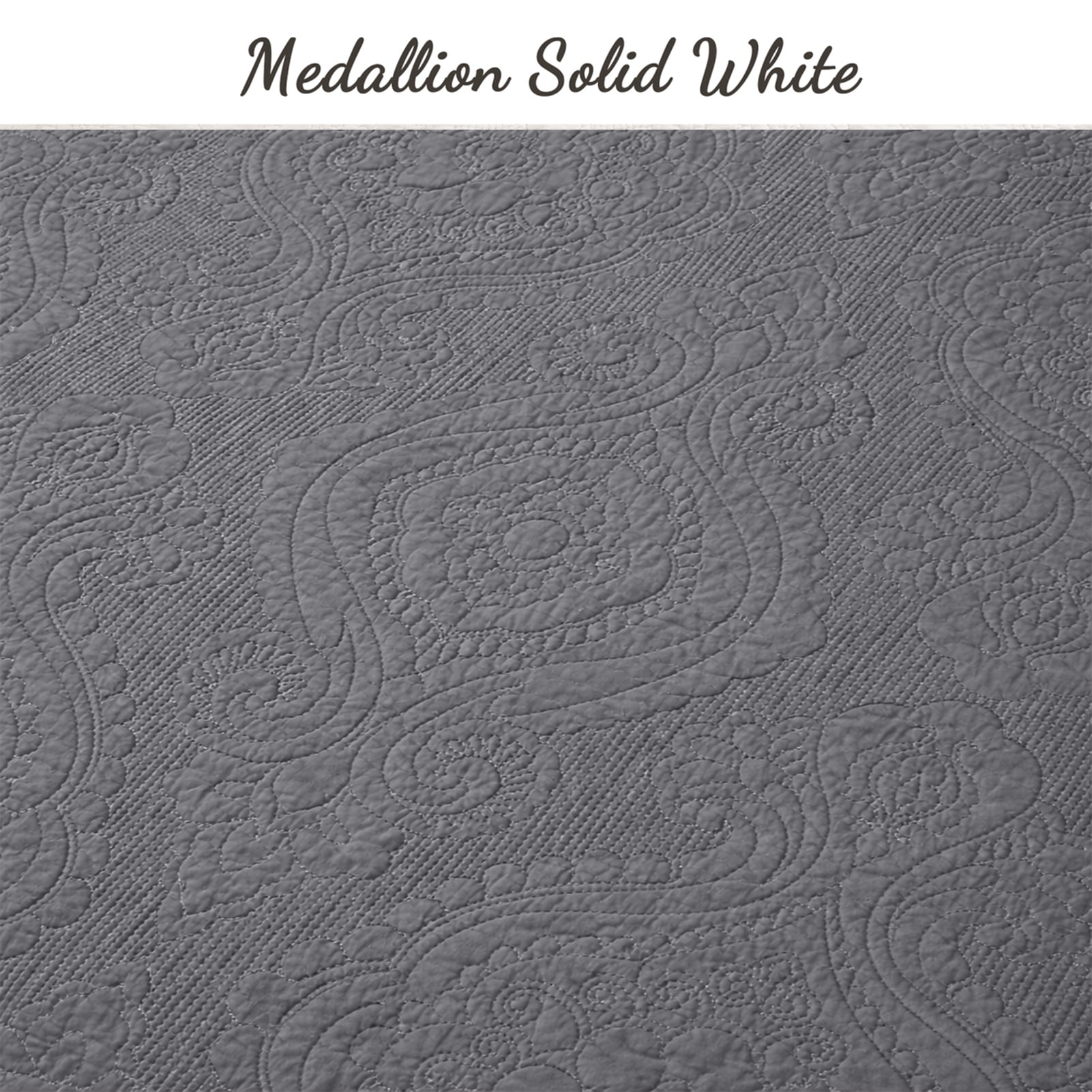 Cozy Line Gray Chic Brocade Matelassé Medallion 3 Piece Cotton Quilt Bedding Set, Queen - Reversible ( 3 Count)