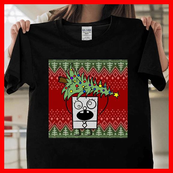 Funny Doodlebob Sweater Style Holiday Cartoon Art V15484, Unisex T-Shirt for Men & Women, Premium Cotton Tee, Available in S-5XL