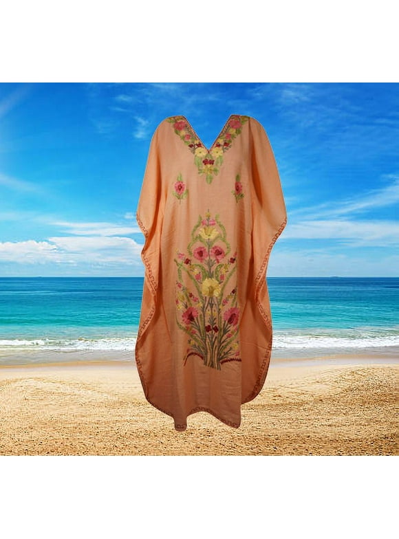 Women's Kaftan Maxi Dress, Beach Maxi Dress, Peach Boho Maxi Dresses,  L-2XL, One Size