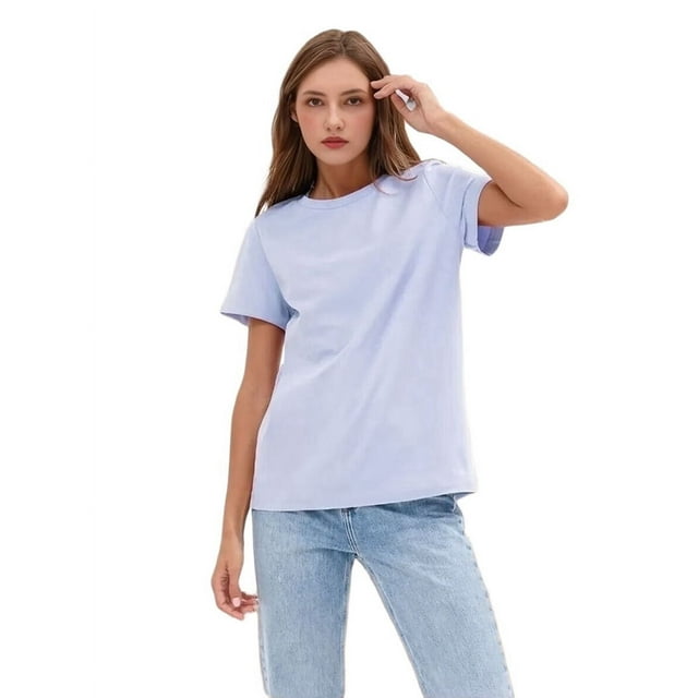 T-shirts à Manches Courtes Surdimensionnés pour Femmes, Col Rond, Coupe Ample, T-Shirt d'Entraînement, Hauts Décontractés d'Été, Coton, Violet Pâle, TTG