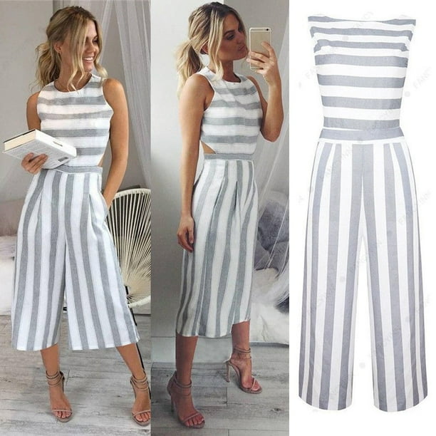 Grey and white striped jumpsuit online