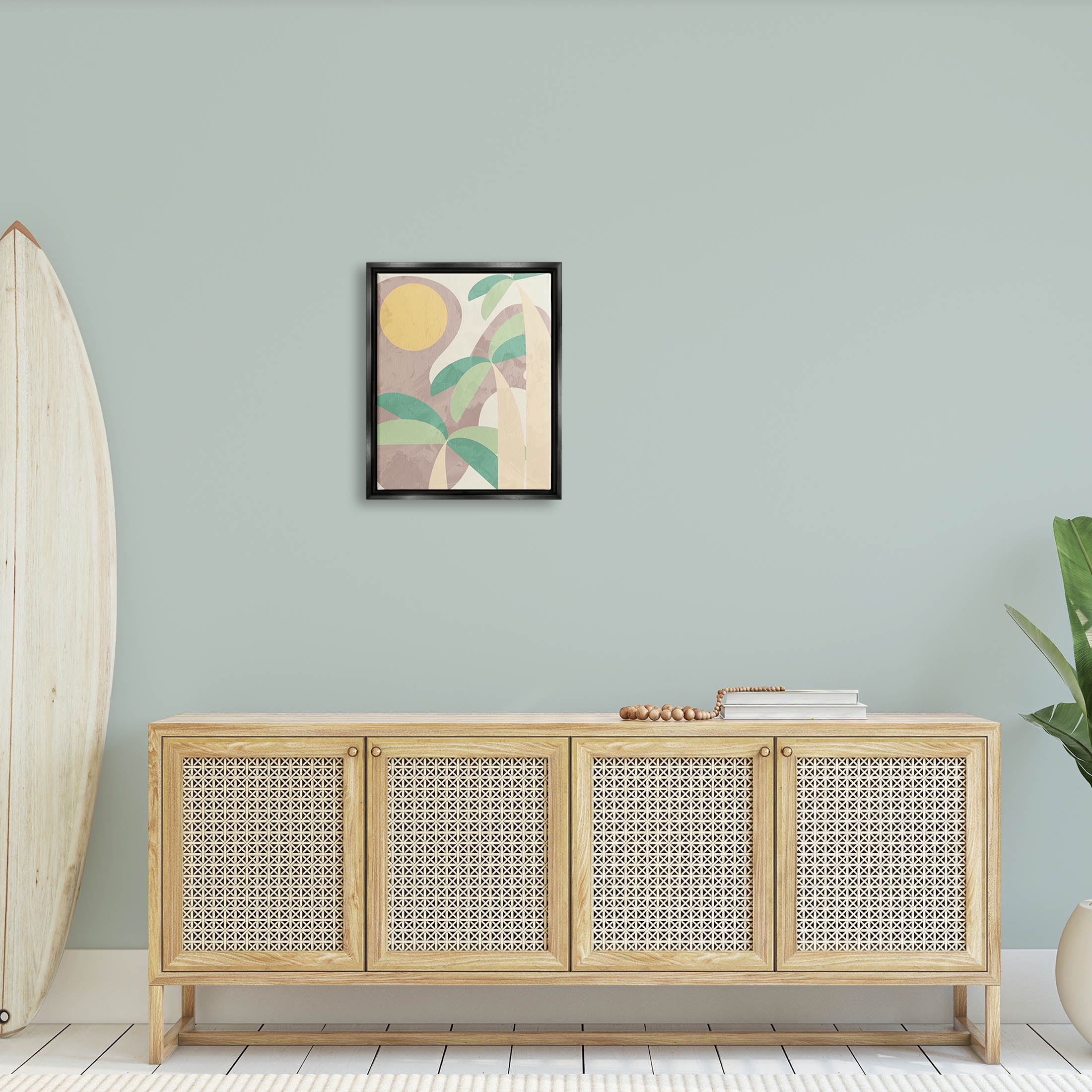 Geometric Palm Tree Summer Botanical & Floral Graphic Art Jet Black Framed Art Print Wall Art