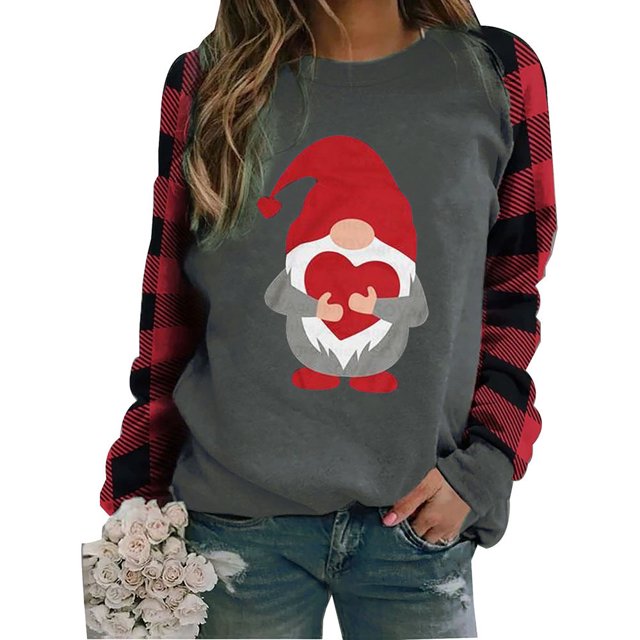 xiaxaixu T-shirt Imprimé de Noël pour Femmes, Pulls Patchwork à Manches Longues
