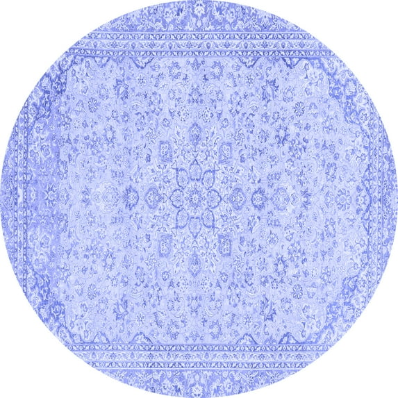 Ahgly Company Machine Washable Indoor Round Abstract Blue Modern Area Rugs, 7' Round
