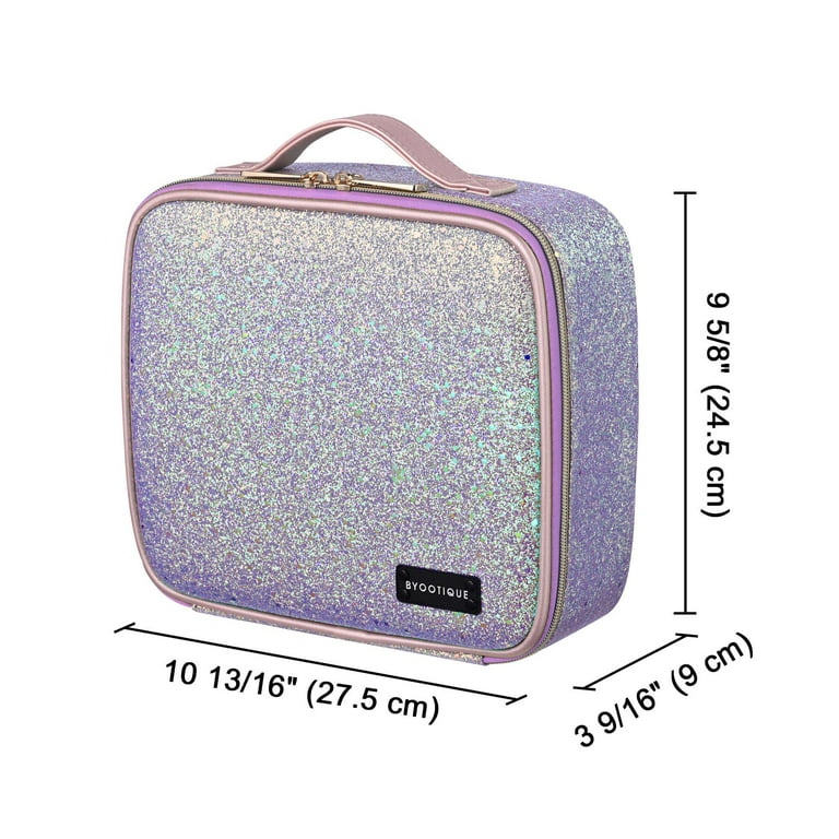 Byootique Portable Glitter Makeup Train Case Brush Holder Cosmetic Bag Travel, Purple